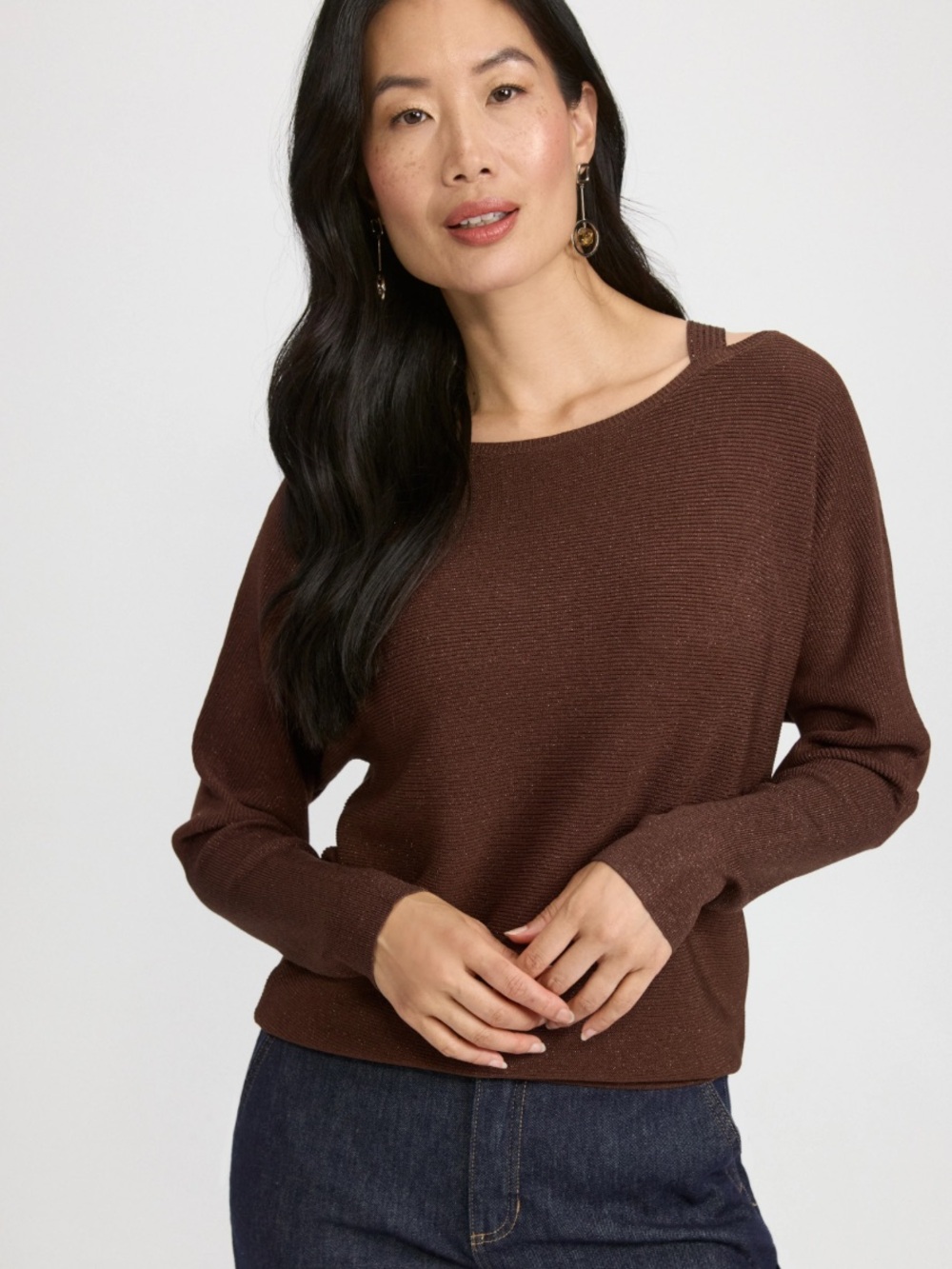 Laura Lurex Knit Pullover Coffee Brown